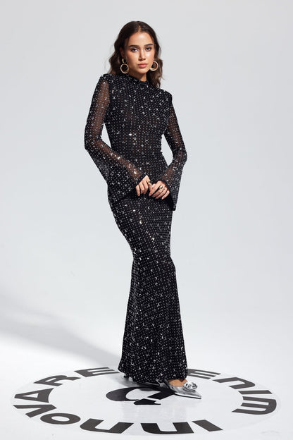 Andie — Rhinestone Long-Sleeve Bodycon Maxi Dress