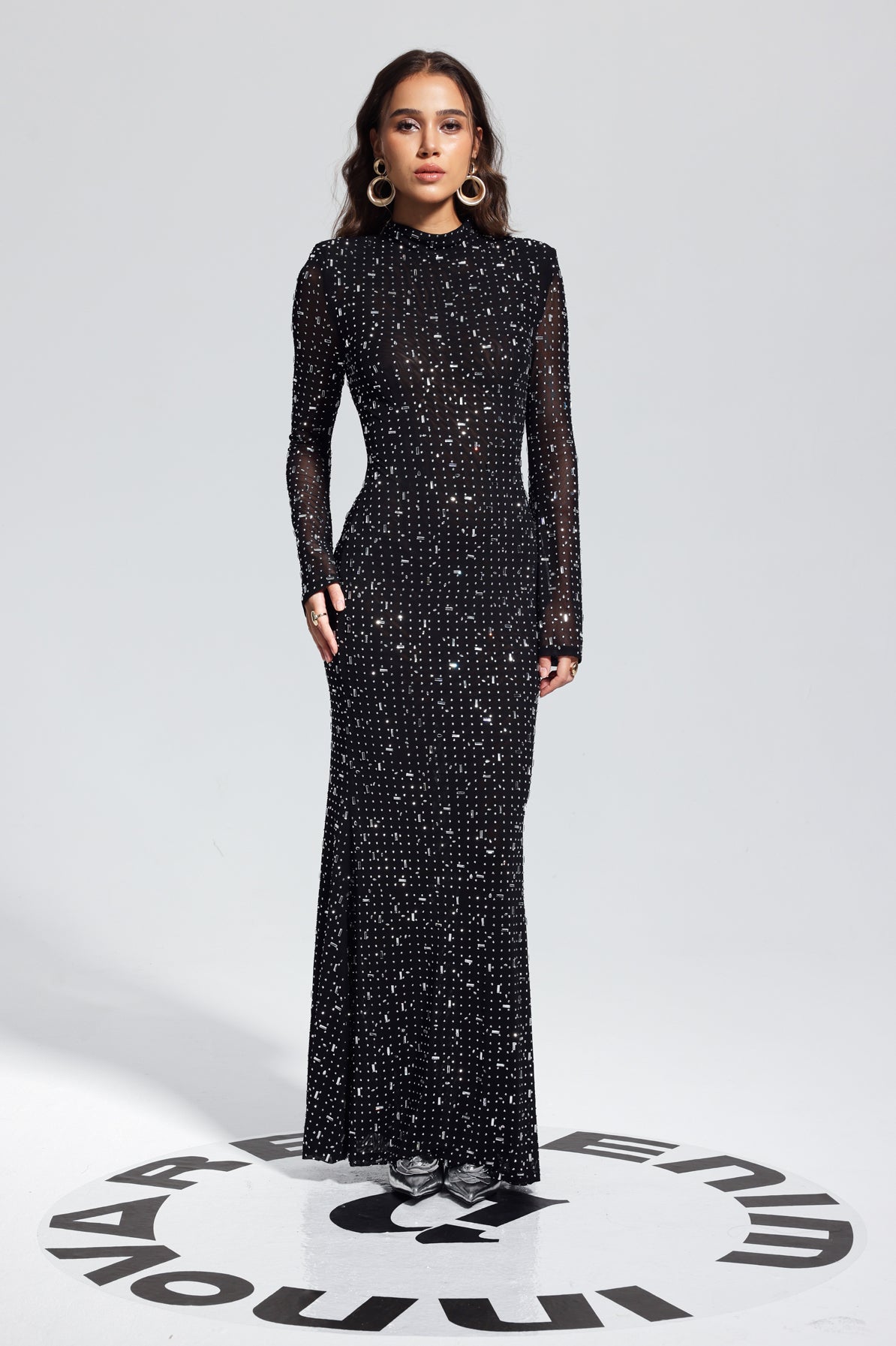 Andie — Rhinestone Long-Sleeve Bodycon Maxi Dress