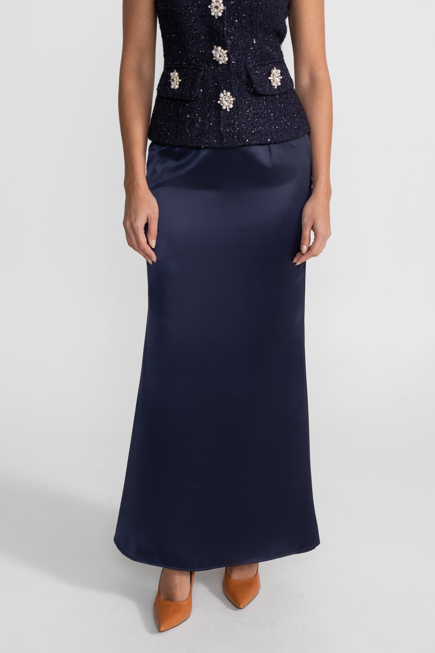 La Celeste — Tweed Embellished Co-Ord in Navy