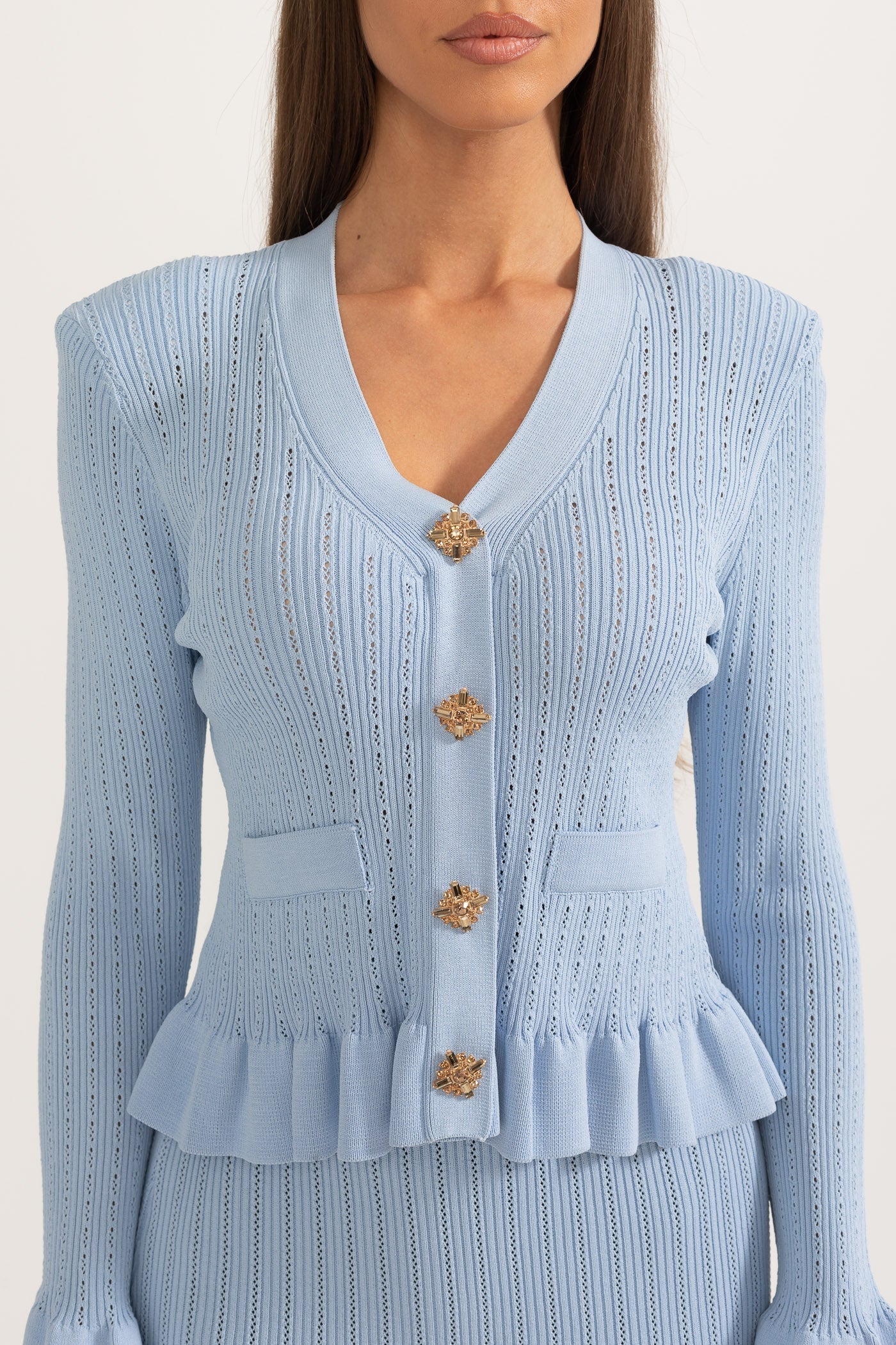La Mirelle — Ribbed Knit Peplum Set in Sky Blue