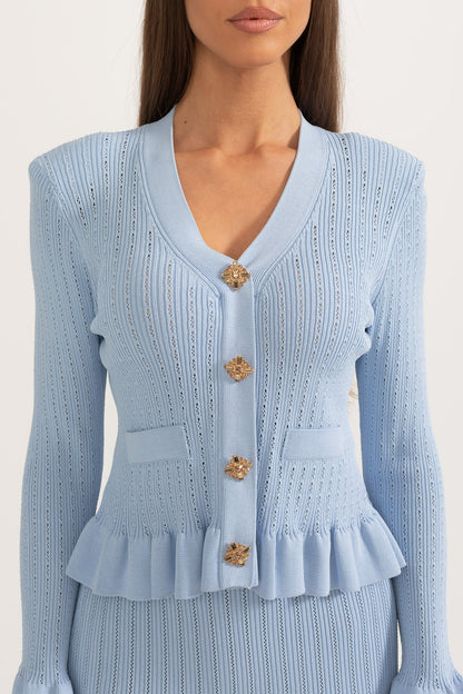 La Mirelle — Ribbed Knit Peplum Set in Sky Blue