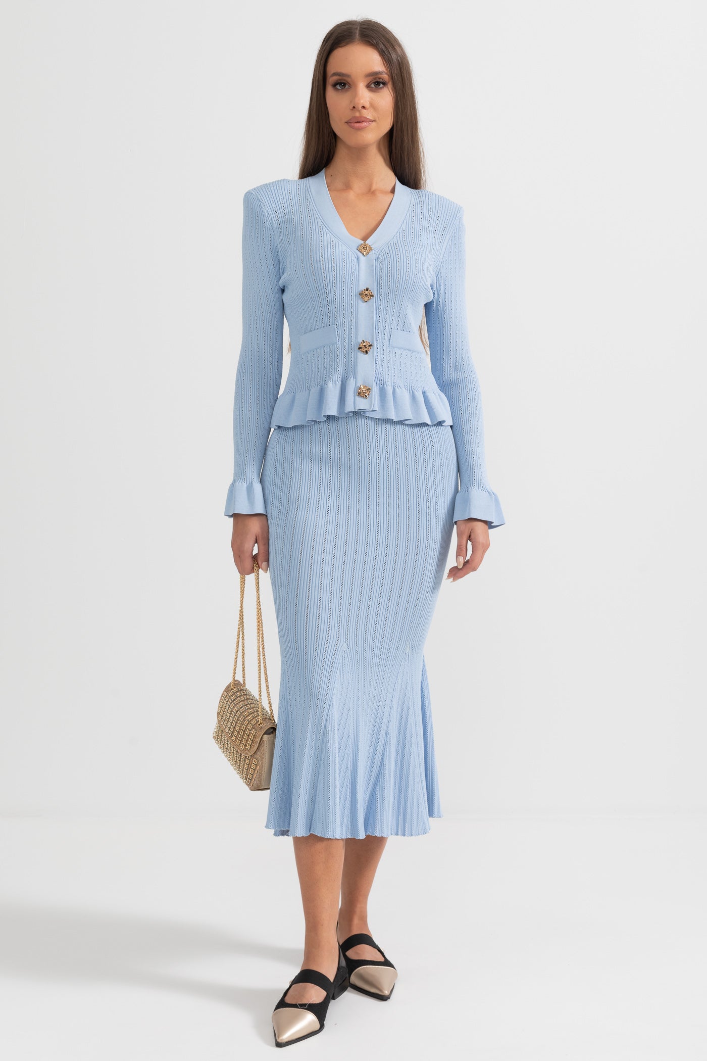 La Mirelle — Ribbed Knit Peplum Set in Sky Blue