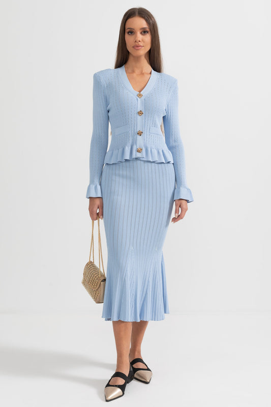 La Mirelle — Ribbed Knit Peplum Set in Sky Blue