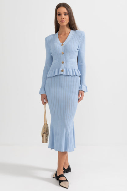 La Mirelle — Ribbed Knit Peplum Set in Sky Blue