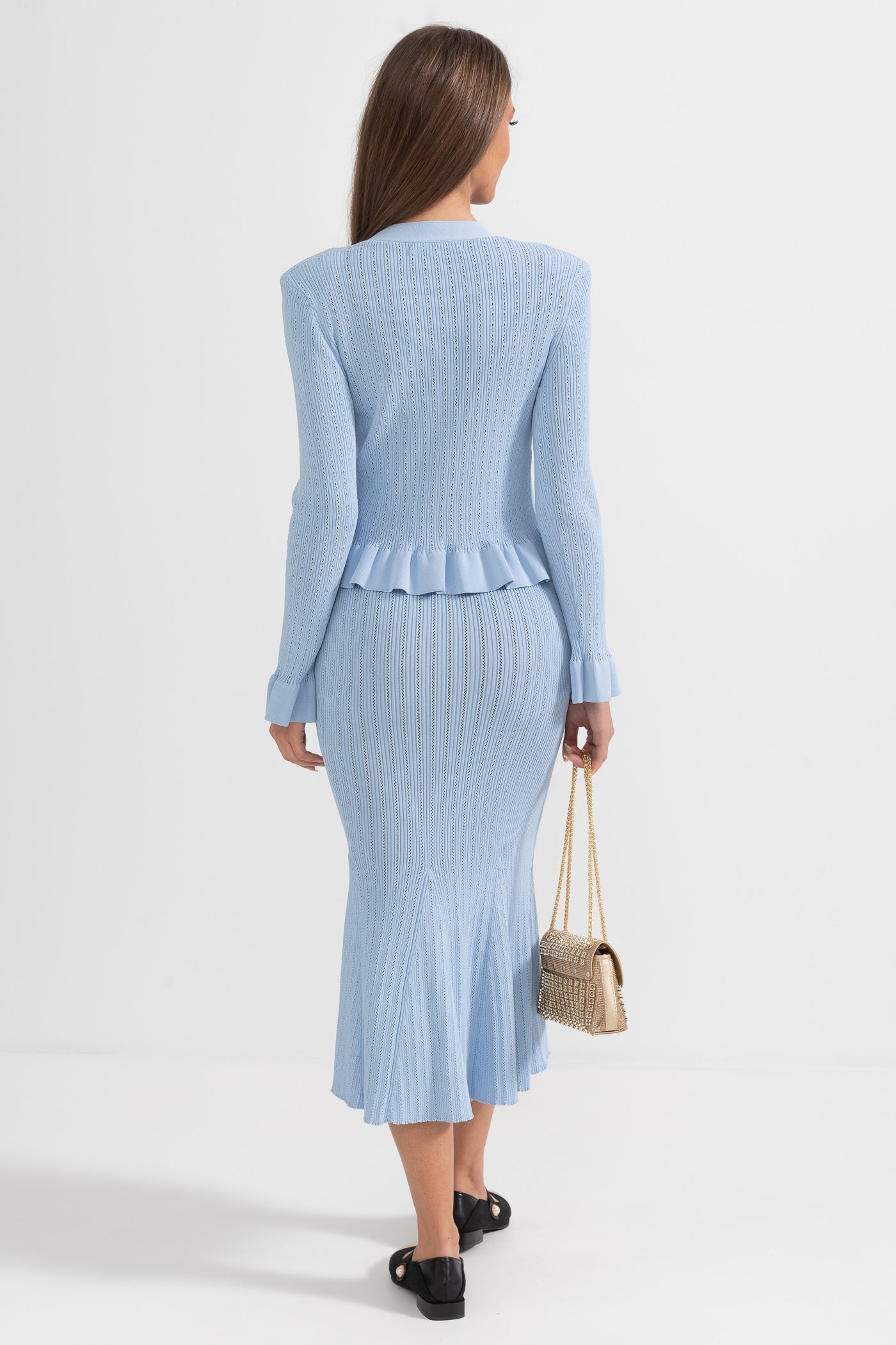La Mirelle — Ribbed Knit Peplum Set in Sky Blue