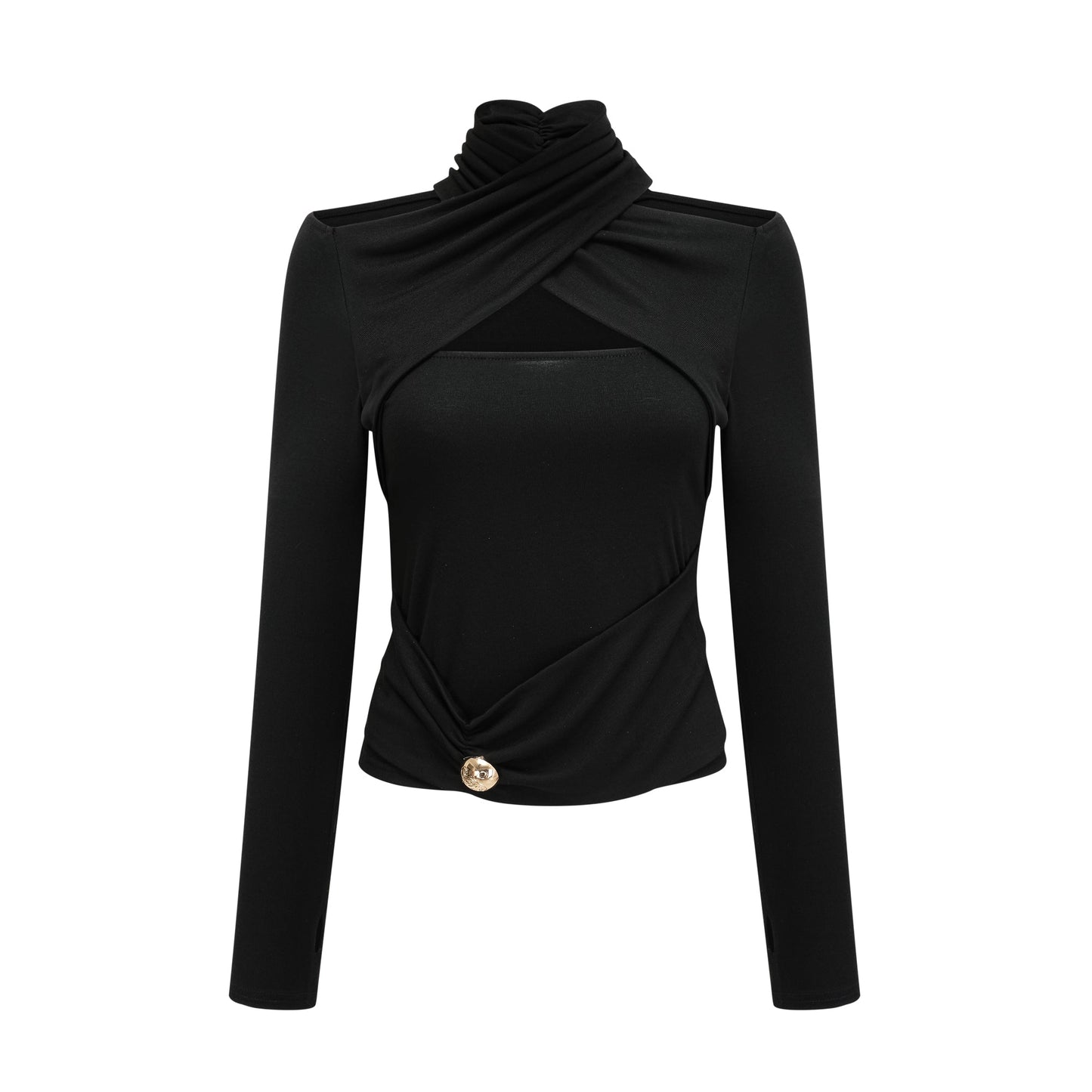 La Drapée Nocturne — Halterneck cut-out jersey top