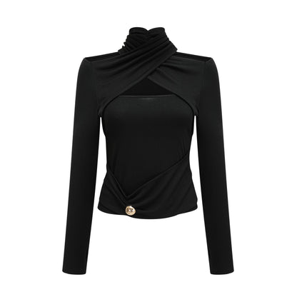La Drapée Nocturne — Halterneck cut-out jersey top