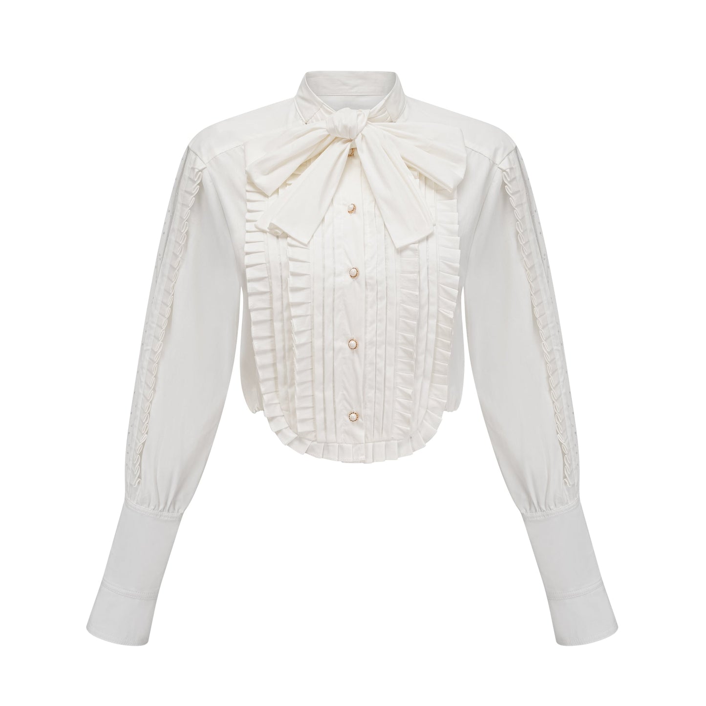 La Foulard Éthérée — Pleated scarf-collar cropped blouse