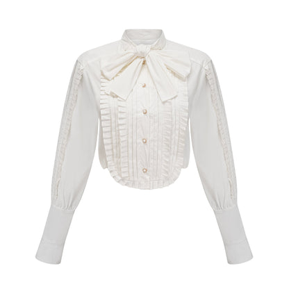La Foulard Éthérée — Pleated scarf-collar cropped blouse