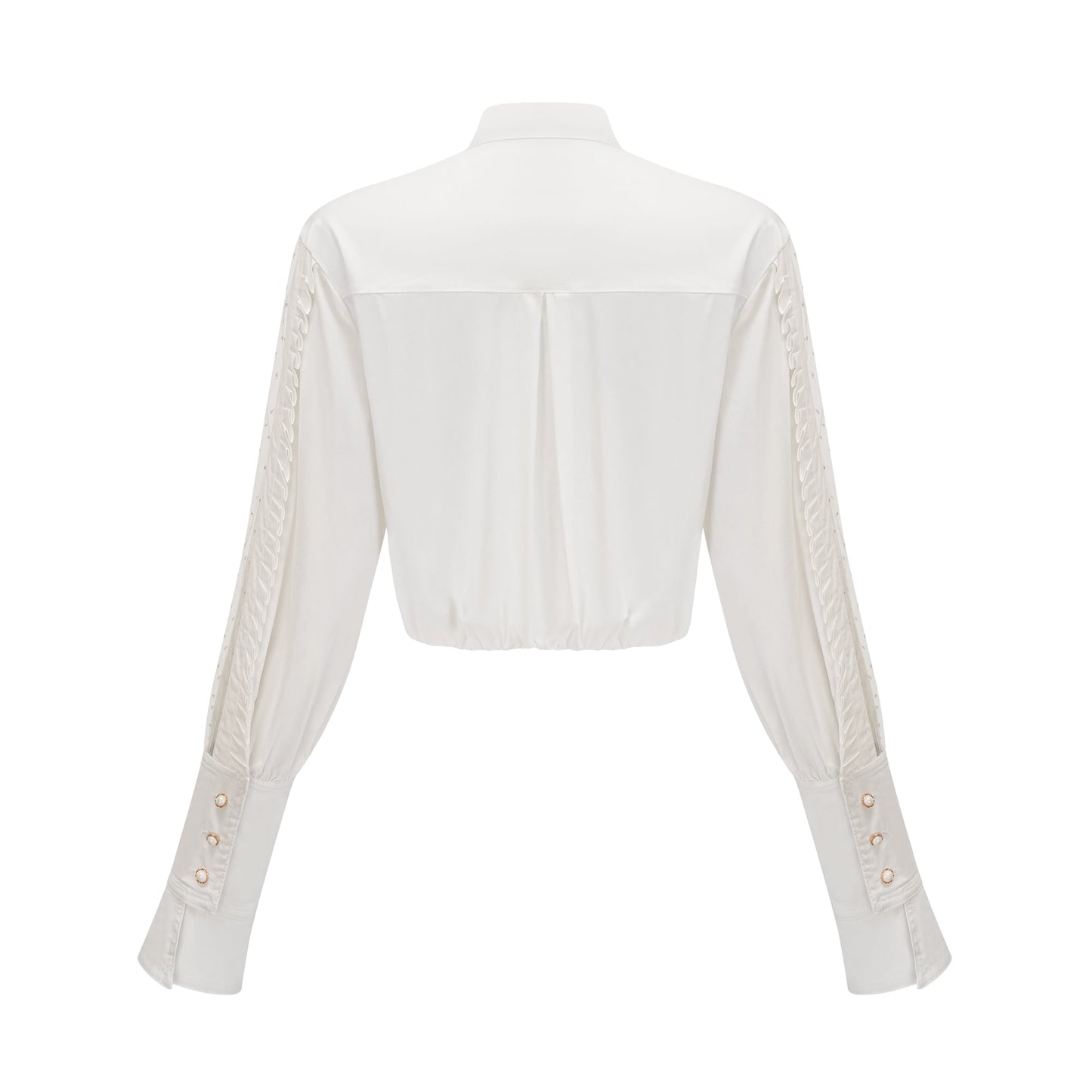 La Foulard Éthérée — Pleated scarf-collar cropped blouse
