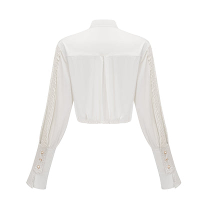 La Foulard Éthérée — Pleated scarf-collar cropped blouse