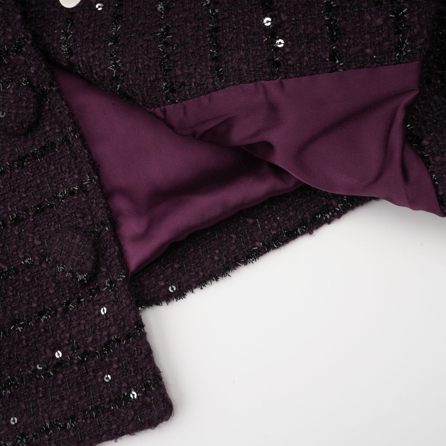 La Minuit — Sequin tweed cropped jacket and mini skirt