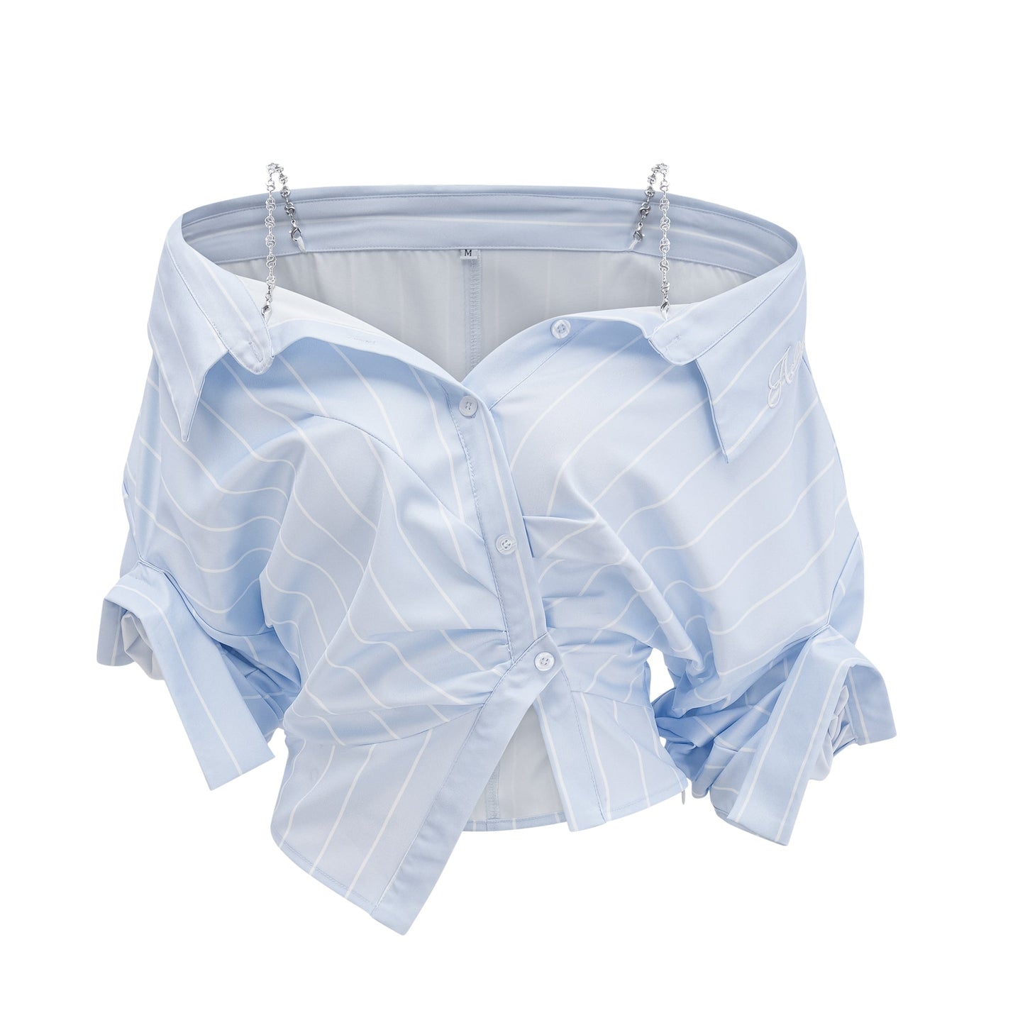 La Rayure Déstructurée — Off-shoulder striped cropped blouse