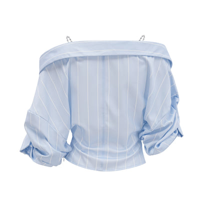 La Rayure Déstructurée — Off-shoulder striped cropped blouse