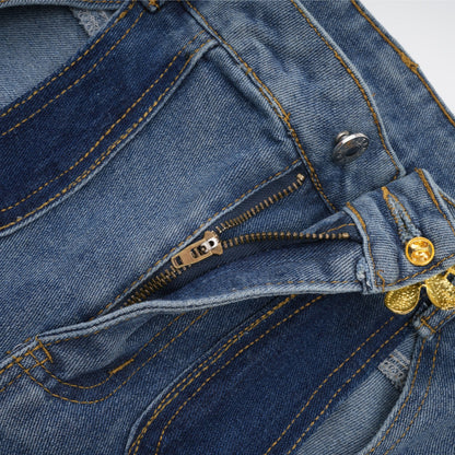 Le Indigo Découpé — High-waist panelled denim