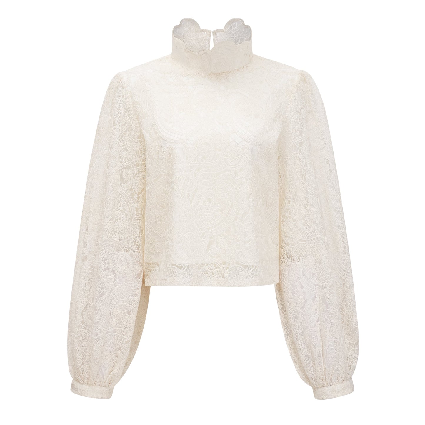 La Dentelle Claire — Embroidered lace blouse and mini skirt