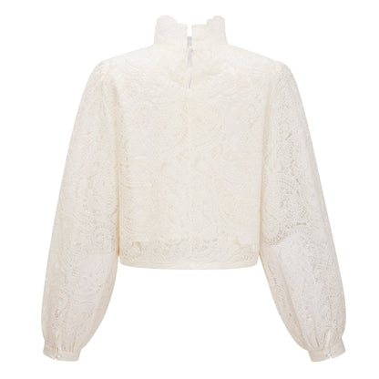 La Dentelle Claire — Embroidered lace blouse and mini skirt