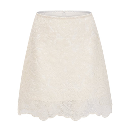 La Dentelle Claire — Embroidered lace blouse and mini skirt