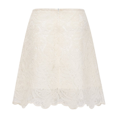 La Dentelle Claire — Embroidered lace blouse and mini skirt