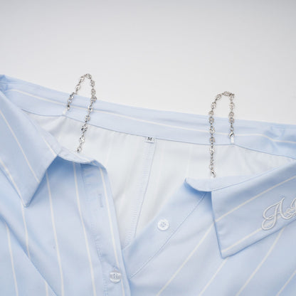 La Rayure Déstructurée — Off-shoulder striped cropped blouse