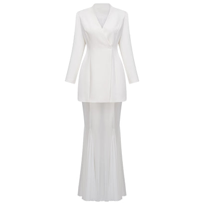 La Ombre Tailleur — Structured jacket and sheer godet skirt set