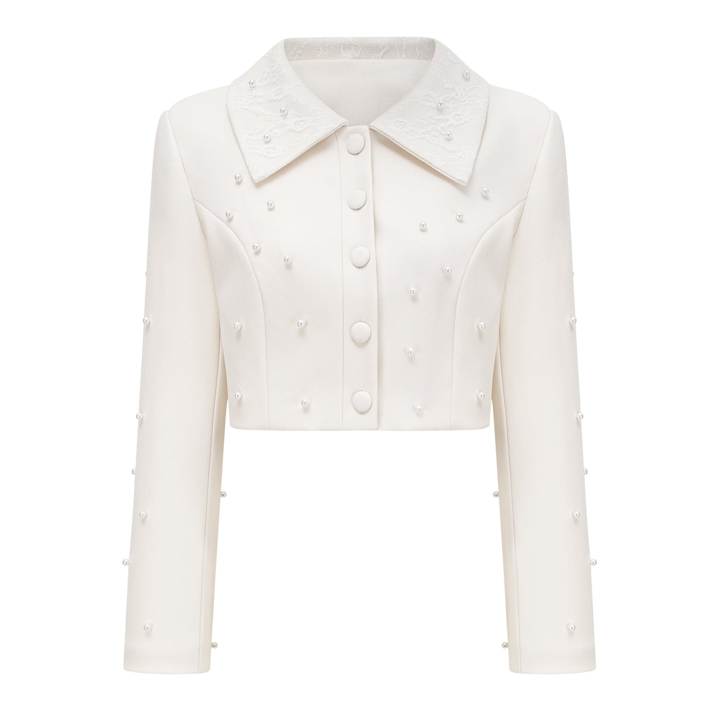 La Allure Blanche — Pearl-trim cropped jacket and pleated maxi skirt