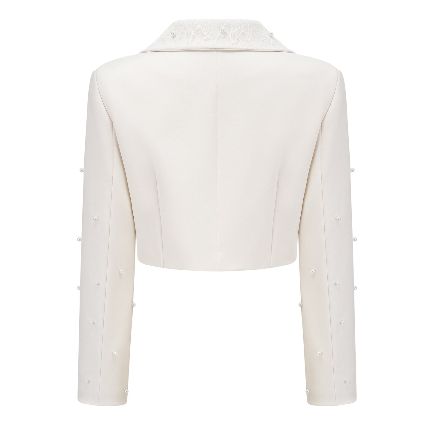 La Allure Blanche — Pearl-trim cropped jacket and pleated maxi skirt