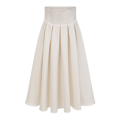 La Allure Blanche — Pearl-trim cropped jacket and pleated maxi skirt