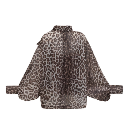 La Fauve — Leopard silk-touch blouse with scarf tie