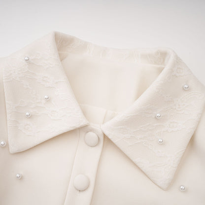 La Allure Blanche — Pearl-trim cropped jacket and pleated maxi skirt