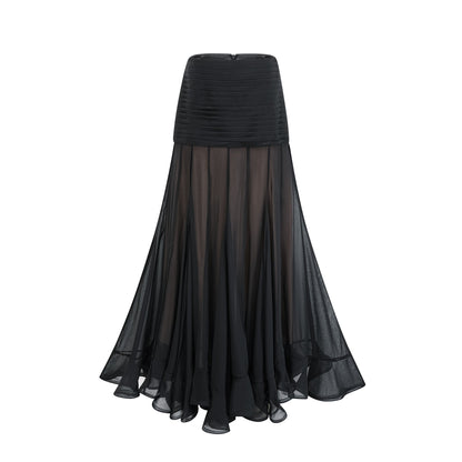 La Voilée — Pleated tulle ankle skirt