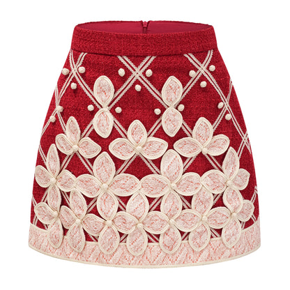 La Rosée — Bow-tie crochet blouse and petal mini skirt