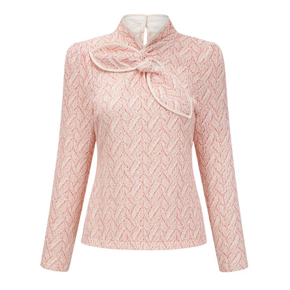 La Rosée — Bow-tie crochet blouse and petal mini skirt