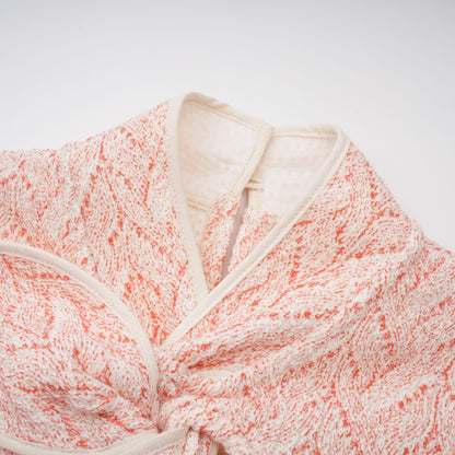 La Rosée — Bow-tie crochet blouse and petal mini skirt