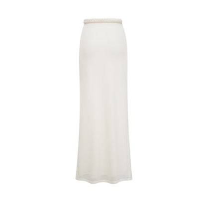La Crochet Aurore — Pearl-strap crochet top and maxi skirt