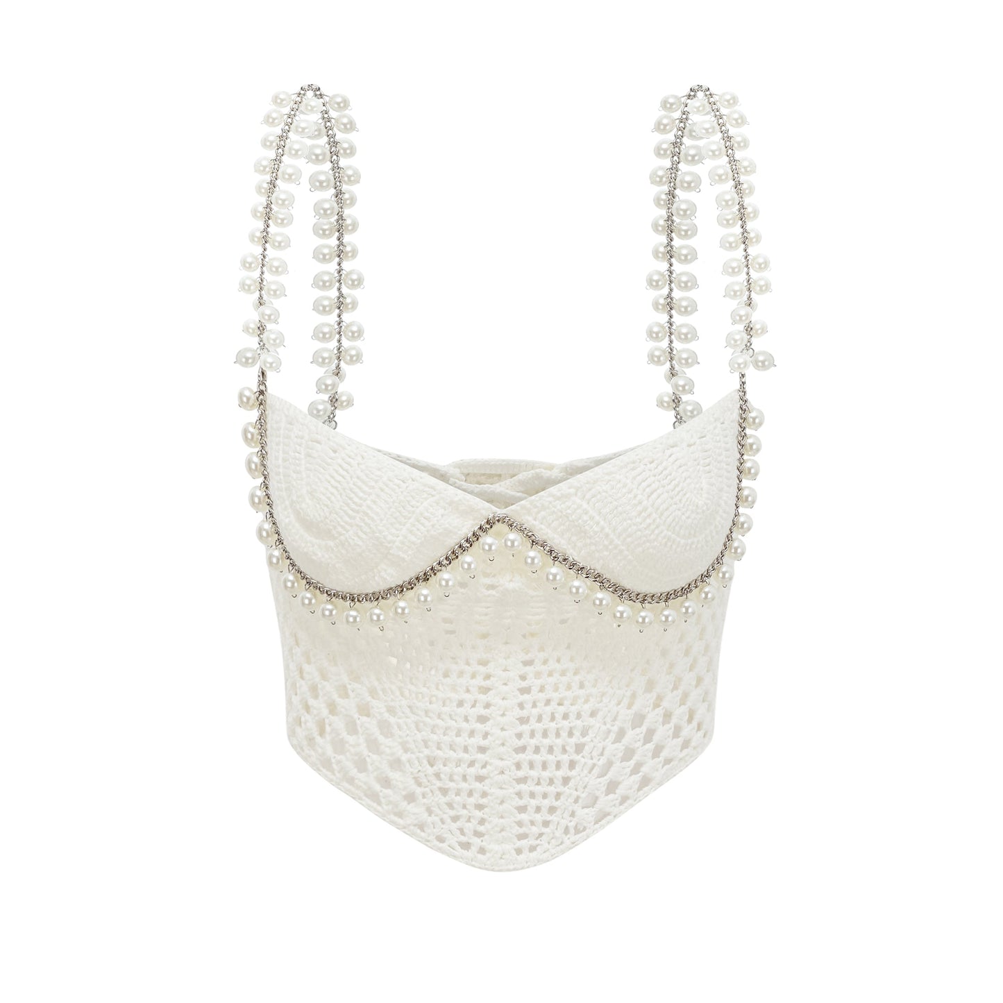 La Crochet Aurore — Pearl-strap crochet top and maxi skirt