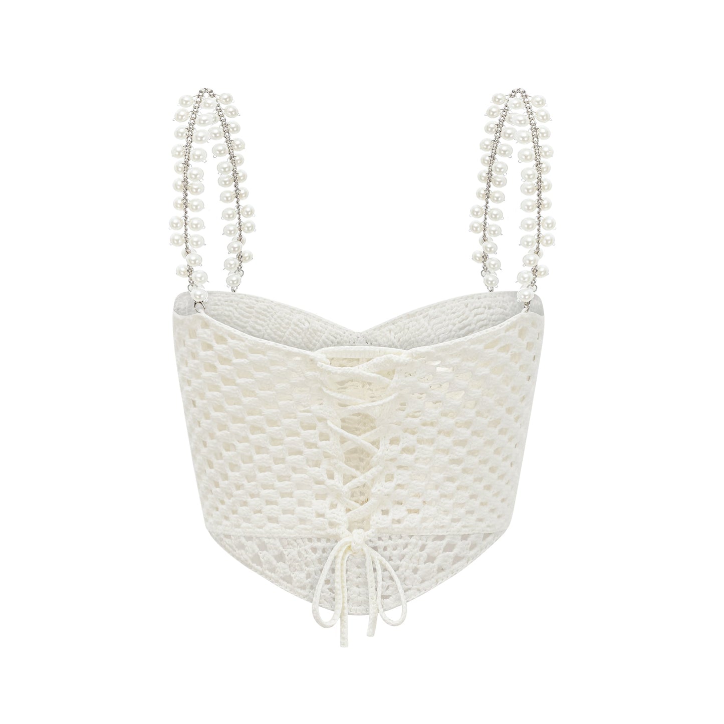 La Crochet Aurore — Pearl-strap crochet top and maxi skirt