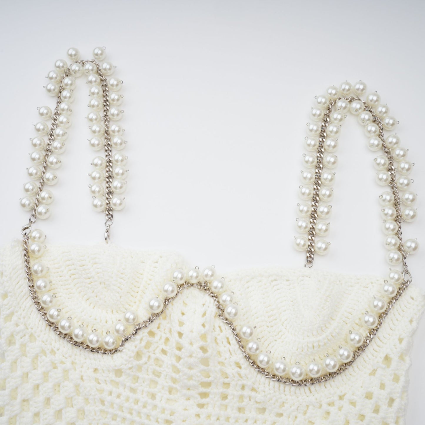 La Crochet Aurore — Pearl-strap crochet top and maxi skirt