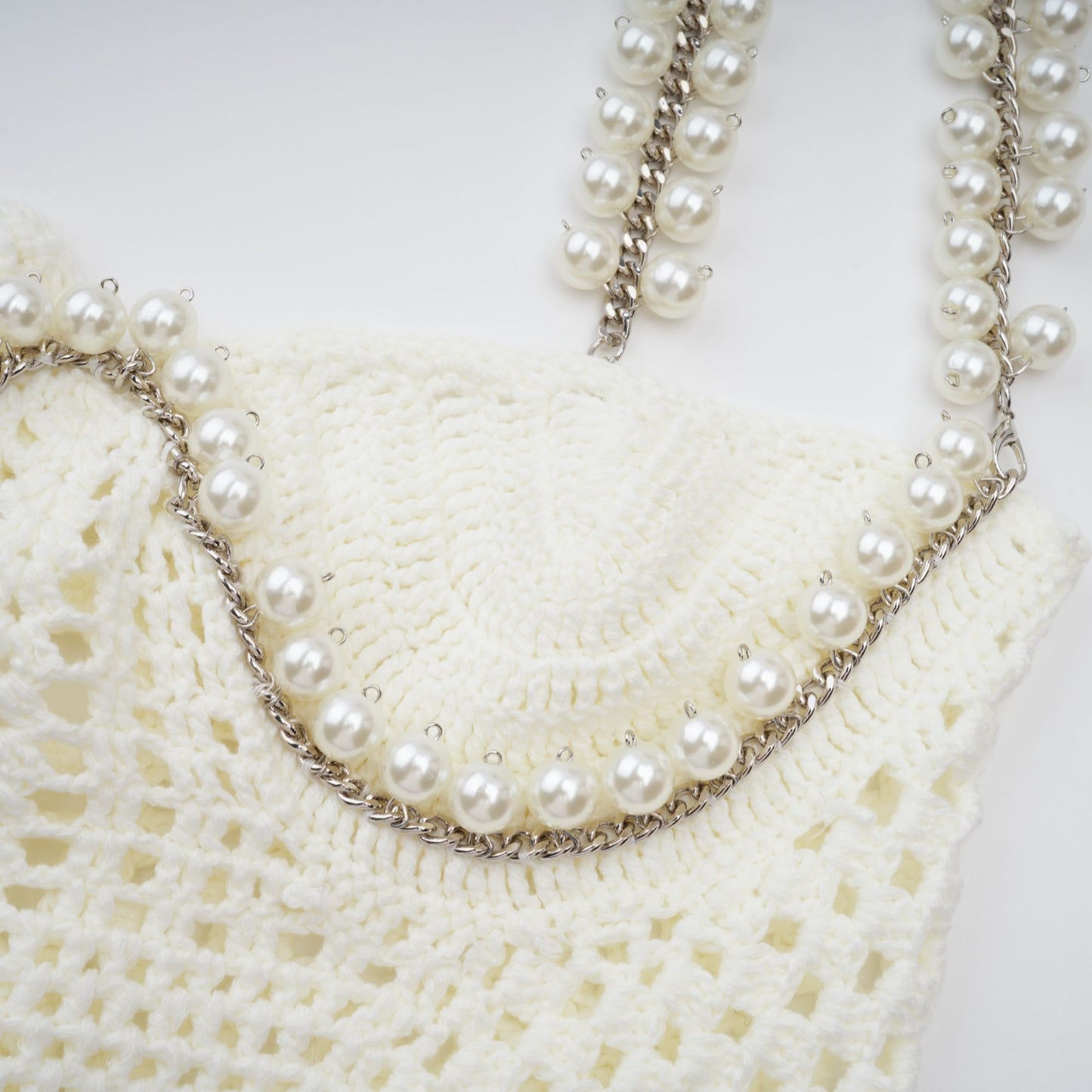 La Crochet Aurore — Pearl-strap crochet top and maxi skirt