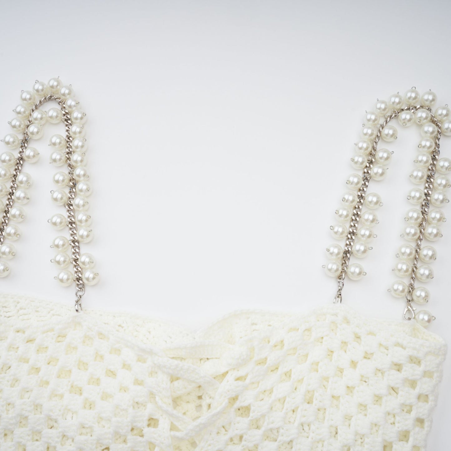 La Crochet Aurore — Pearl-strap crochet top and maxi skirt