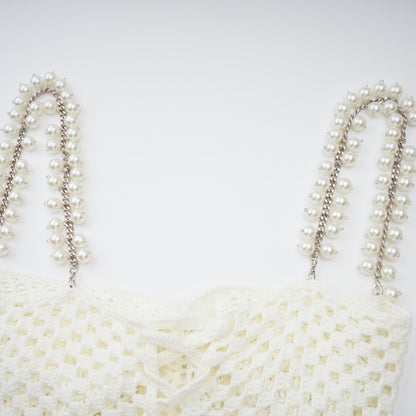 La Crochet Aurore — Pearl-strap crochet top and maxi skirt