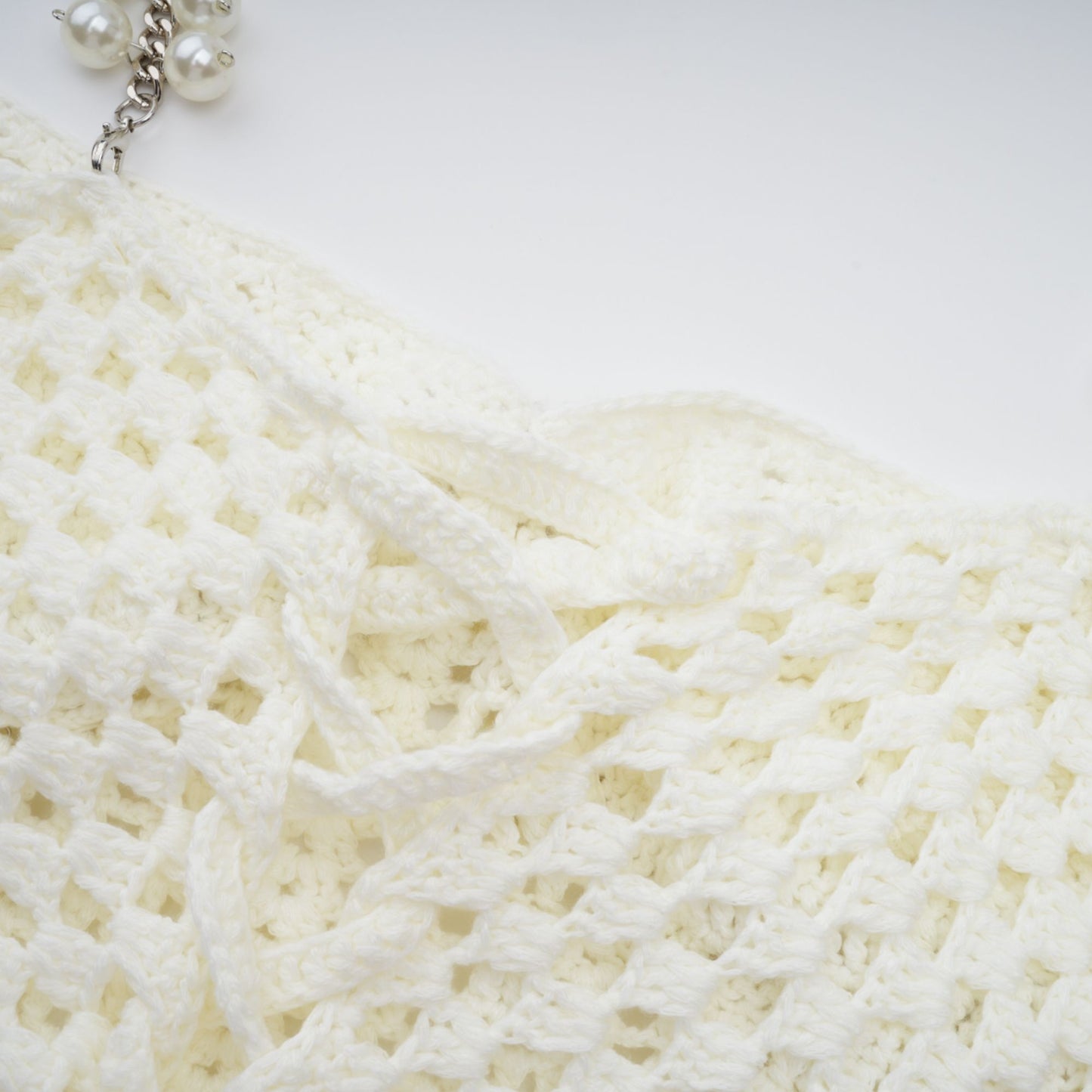 La Crochet Aurore — Pearl-strap crochet top and maxi skirt