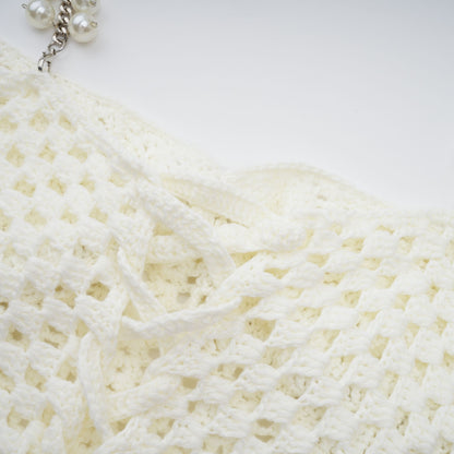 La Crochet Aurore — Pearl-strap crochet top and maxi skirt