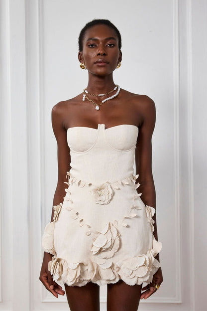Eleanora — Corset Flower Off-Shoulder Mini Dress