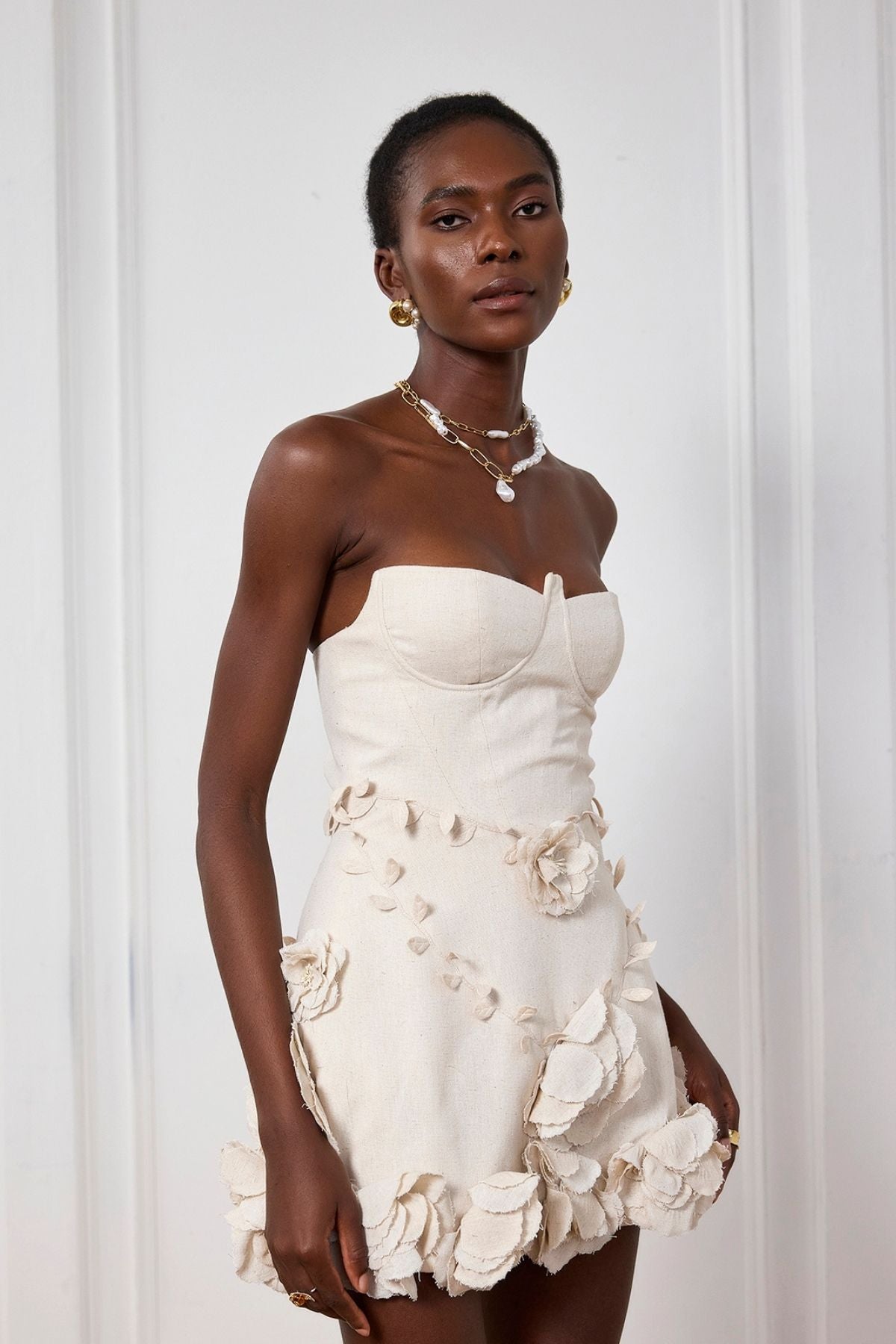 Eleanora — Corset Flower Off-Shoulder Mini Dress