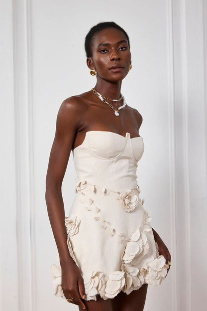 Eleanora — Corset Flower Off-Shoulder Mini Dress