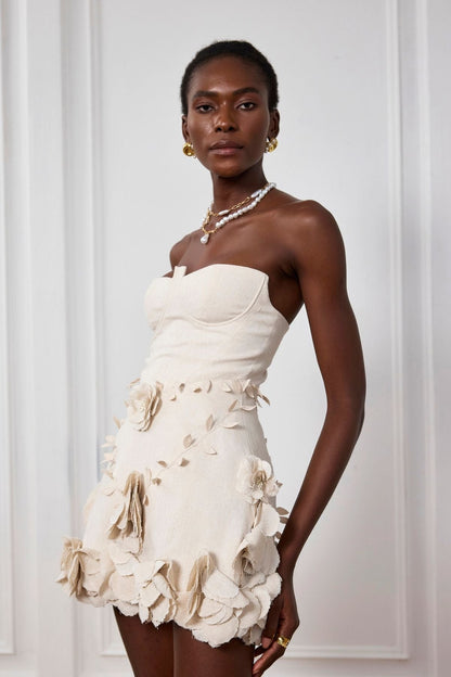 Eleanora — Corset Flower Off-Shoulder Mini Dress