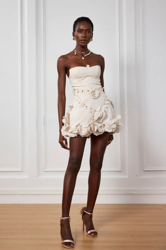 Eleanora — Corset Flower Off-Shoulder Mini Dress