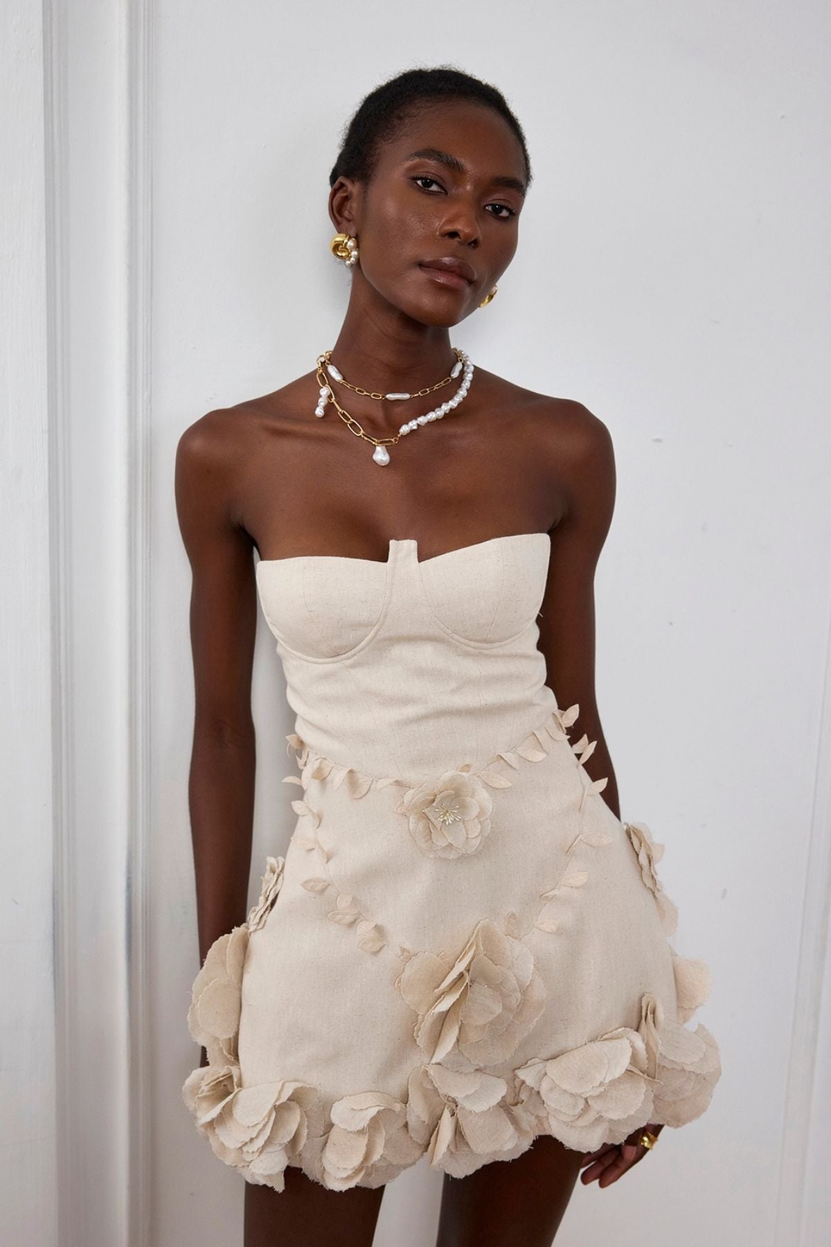 Eleanora — Corset Flower Off-Shoulder Mini Dress