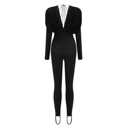 La Ligne Sculptée — Deep V twist-knot jumpsuit